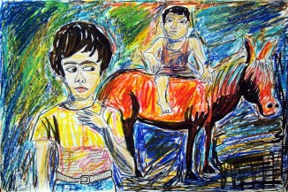 forrest_bay_area_figurative_revisited_joan_brown_2_ink_oil_pastel_2015